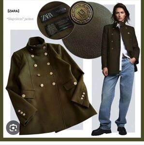 NWOT Zara Military Napoleon Jacket, Wool, XS, Olive